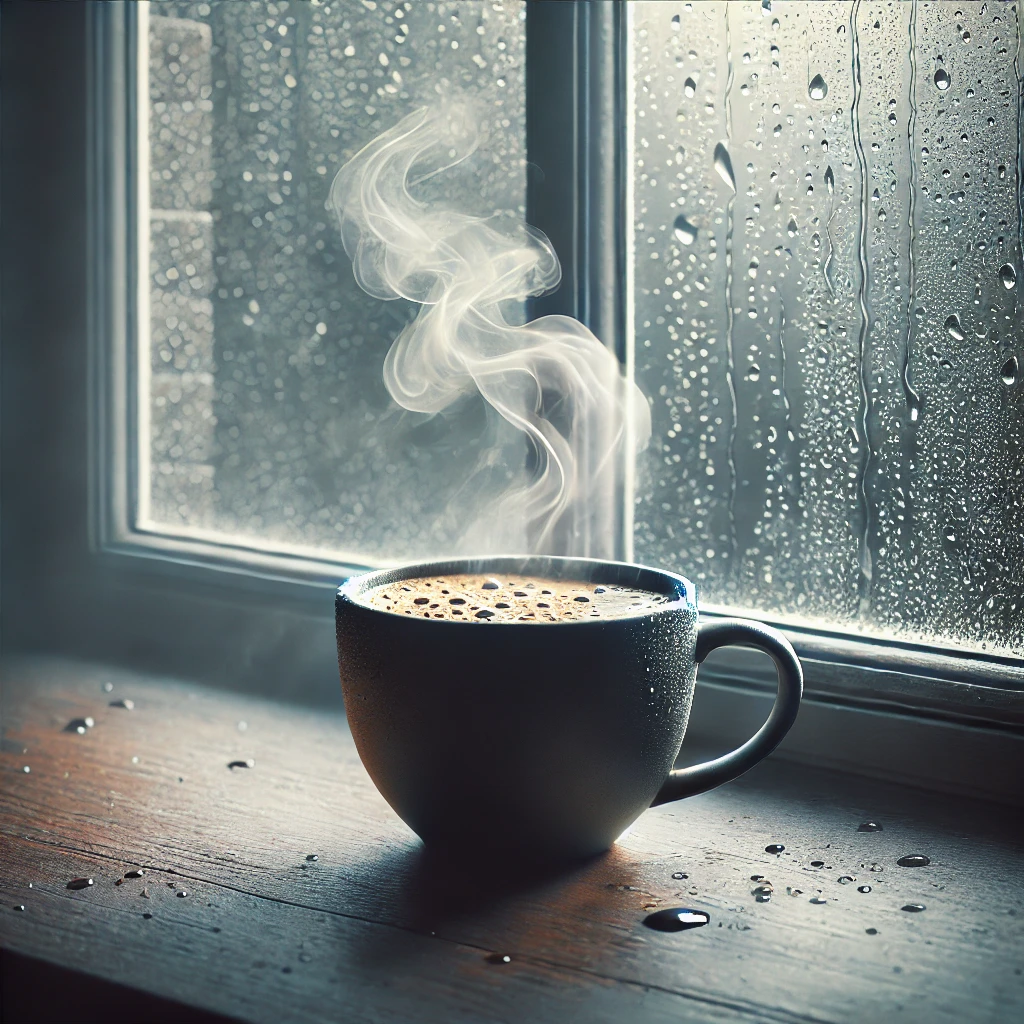 coffee cup on rainy day